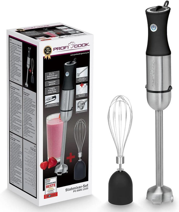 Proficook® 2In1 Stabmixer & Schneebesen | Stabmixer 1000 Watt Für Mixen, Zerkleinern & Pürieren | Smoothie Maker M. Langem Mixstab | Pürierstab M. Edelstahlgehäuse & Soft Touch-Griff | PC-SMS 1220 Mama si Copilul Naty Shop Xxl-Stabmixer-Set Inkl. Schneebesen Pc-Sms 1220