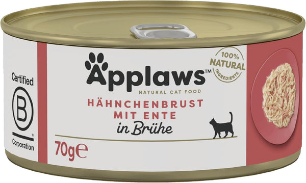 Applaws Premium Natural Cat Food Wet, pui cu rață în bulion, cutie 70G (24X70G)