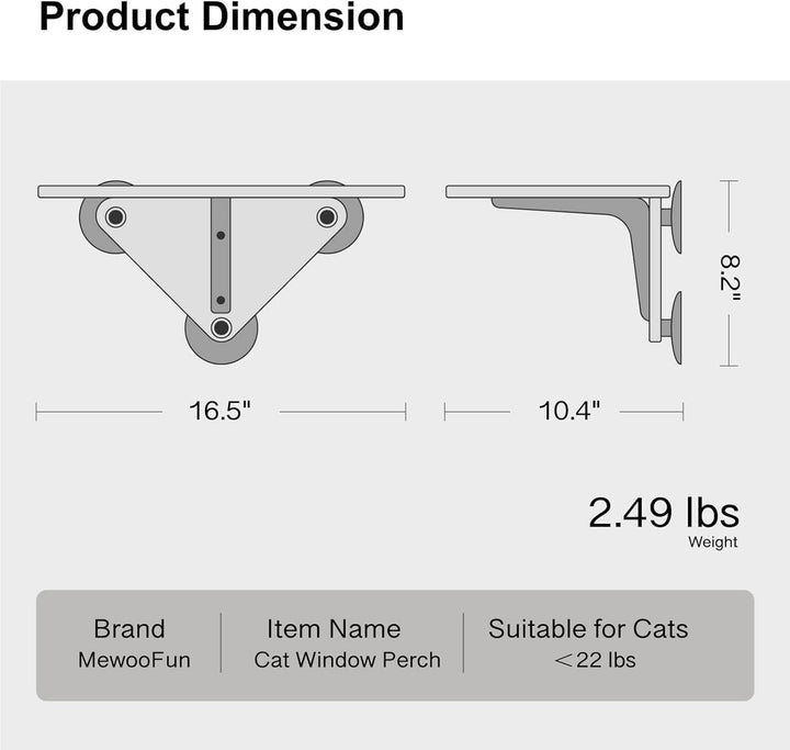 Hamac din lemn pentru pisici MEWOOFUN, cu ventuză puternică - Platformă pentru pisici, Pat pentru pisici montat pe fereastră pentru pisici de interior, 1 bucată
