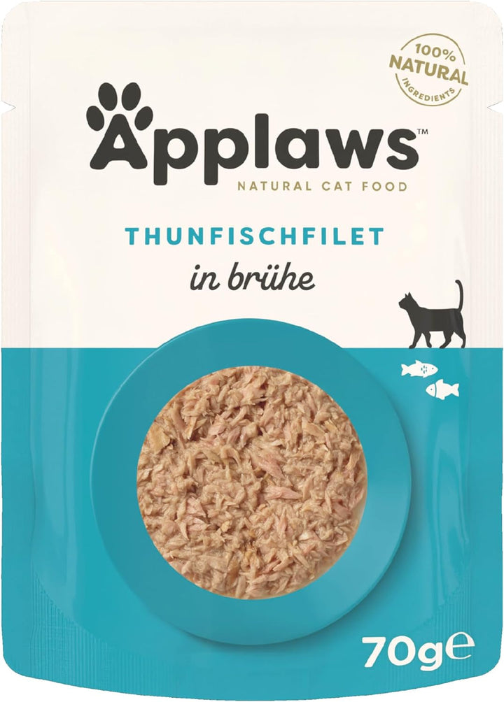 Applaws 100% hrană umedă naturală pentru pisici, file de ton în bulion - pachet cu 12 pungi de X 70G