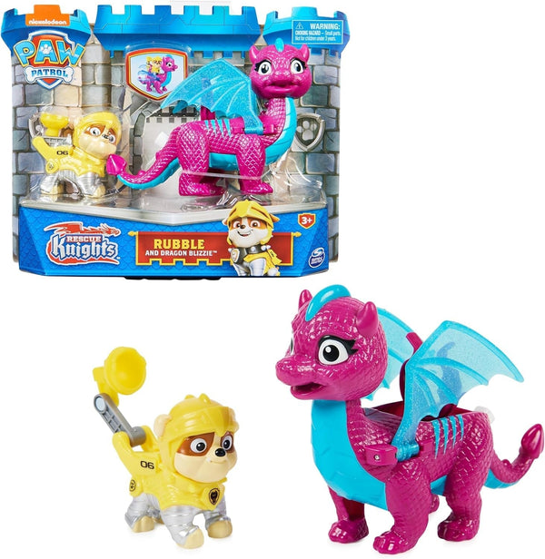 Paw Patrol, Rescue Knights Rubble și Dragon Blizzie set de figurine de acțiune, jucărie potrivită pentru copii cu vârsta de 3 ani și peste Action figures Naty Shop Singur Moloz