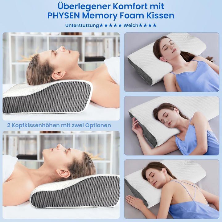 PHYSEN pernă ortopedică pernă pentru gât, pernă de susținere a gâtului, pernă din spumă de memorie, pernă ergonomică pentru dureri de gât pernă de dormit pernă anti-sforăit pentru părți, spate și abdomen (62 * 34 * 11 6.5CM) Perne ortopedice cervicale Naty Shop