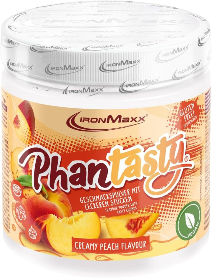 Ironmaxx Phantasty - Creamy Peach 250G Dose | Veganes Geschmackspulver Mit Echten Frucht- Oder Nussstückchen | Perfekter Zuckerersatz Indulcitori Naty Shop 250 G (1Er Pack) Creamy Peach