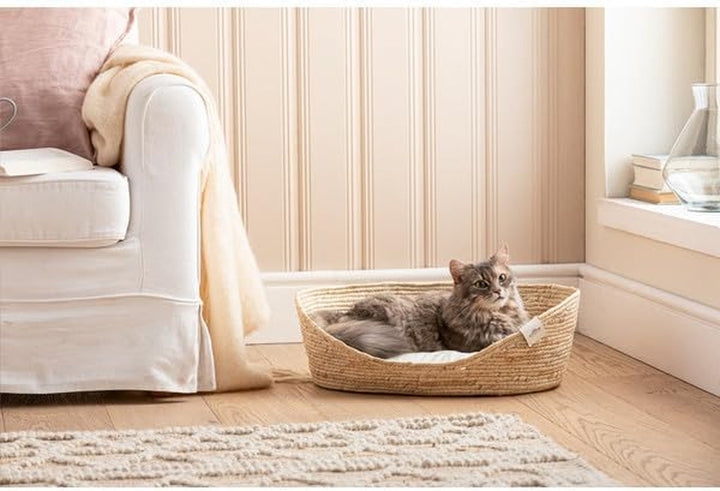 Pat de dormit Dehner Premium Lovely Cuddle, 58 x 48 x 18 cm, material natural/pluș, alb/bej