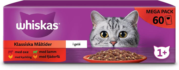 WHISKAS Meal - 48 de pungi proaspete - The Mixed Card (4 varietăți) - hrană umedă pentru pisici adulte în jeleu - hrană umedă completă și echilibrată, potrivită pentru pisici sterilizate