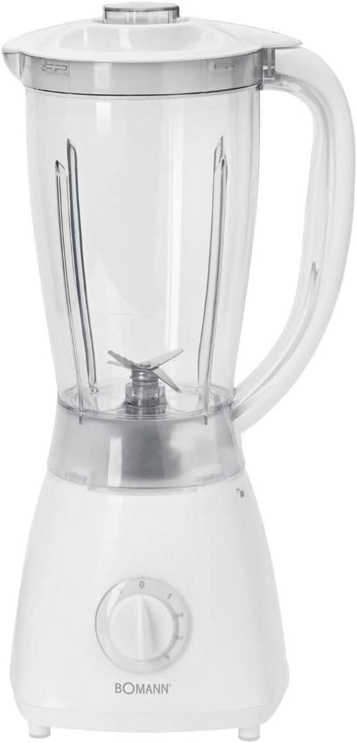 Bomann 378 CB Universalmixer Zum Pürieren, Schlagen, Zerkleinern, Shaken Und Mixen, Ice Crush-Funktion, Kraftvoller 500 Watt-Motor, Abnehmbarer Mixbehälter Mit 1.5 Liter, Edelstahlmesser, Weiß, UM 378 CB Bucatarie Naty Shop