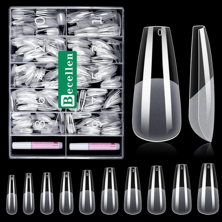 Becellen 500 bucăți vârfuri unghii artificiale, vârfuri unghii cu gel moale, acoperire completă, vârfuri pentru unghii cu gel, unghii artificiale pre-lustruite, set unghii cu lipici pentru nail art DIY (migdale)