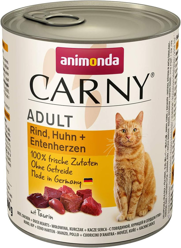 Animonda Carny Adult Hearty Variation (12 X 400 G), hrană umedă pentru pisici adulte, hrană umedă cu 100% ingrediente din carne proaspătă, hrană pentru pisici fără cereale și zahăr