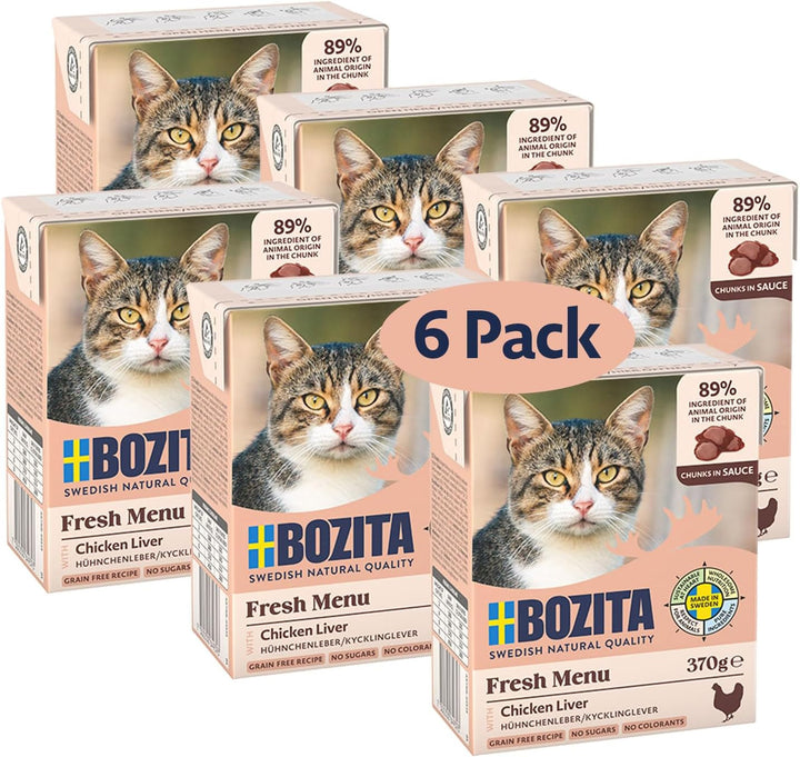Bozita Tetra Morsels în sos cu carne de vită - 6X370G Hrană premium pentru pisici fără cereale și zahăr, fără OMG - 7,5% proteine și 5% grăsimi - extra nutritivă și gustoasă