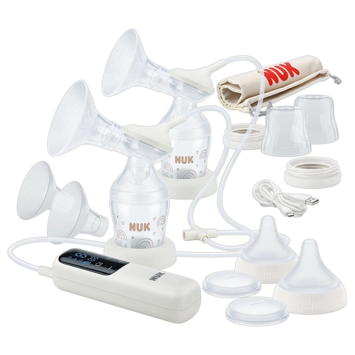 Set pompa de san manuala NUK, Pernă moale din silicon, 2 biberoane perfect combinate, 150 ml Accesorii Hrana si Alaptare Bebe Naty Shop Doppel-Milchpumpe