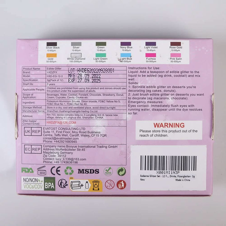 Set glitter comestibil, pudra, 3 grame per culoare Naty Shop