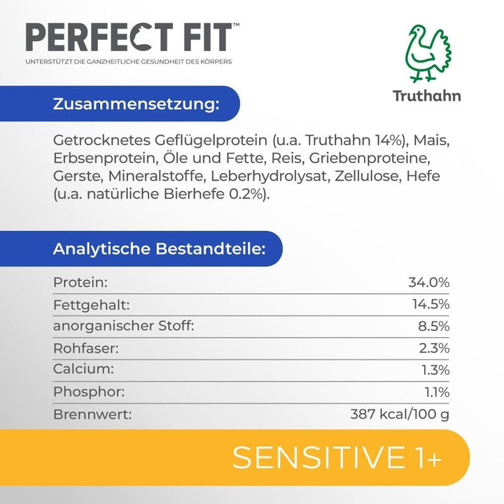 Hrană uscată pentru adulți PERFECT FIT pentru pisici sensibile de peste 1 an - curcan, 7 kg (1 pungă)
