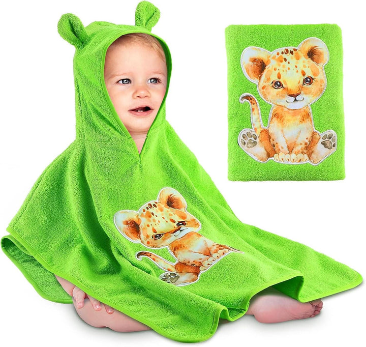 Poncho de baie pentru copii Oeko TEX, 100% bumbac Mama si Copilul Naty Shop Leul Verde