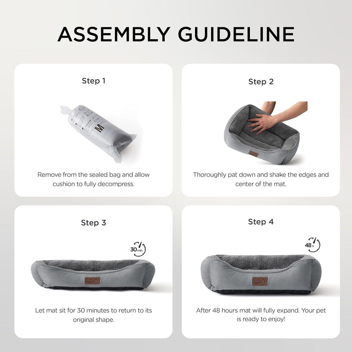 Pat lavabil pentru pisici BEDSURE - Coș de pisică de interior 51 x 41 cm cu bază antiderapantă, Pat pătrat pentru câini mici cu margini moi, Gri