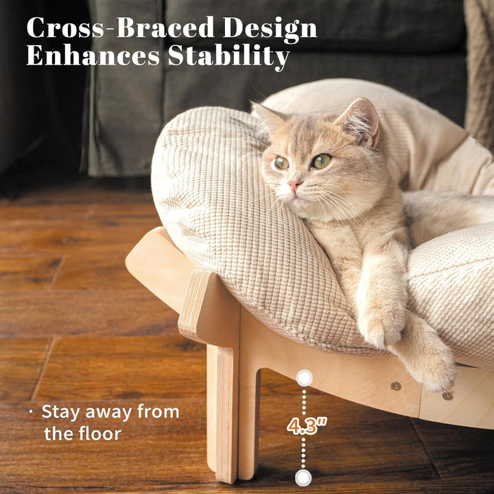 Pat ridicat pentru pisici în formă de floare, canapea mare pentru pisici de 55 cm lungime și lățime, scaun elegant pentru pisici cu pernă moale foarte elastică, mobilier pentru pisici pentru dormit, potrivit pentru toate pisicile