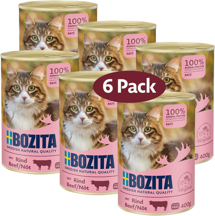 Bozita Paté Chicken Grain Free - 6X400G Hrană umedă pentru pisici și pisoi. Hrană completă cu 9,5 % proteine & 5 % grăsimi Produsă din ingrediente naturale de înaltă calitate, fără cereale - Din Suedia