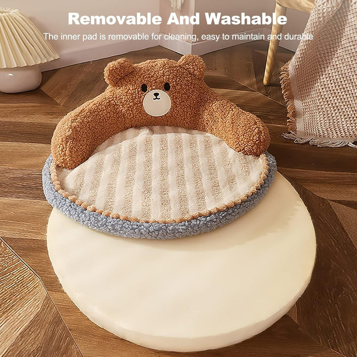 Pat pentru pisici, pat rotund pentru pisici și căței, pat cald și confortabil, detașabil, lavabil, canapea pentru pisici de interior și exterior (maro)