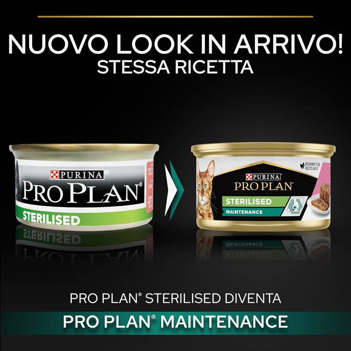 Purina Pro Plan Sterilised Mantainance Hrană umedă pentru pisici, sterilizată, pateu de somon și ton, 12 cutii la 85 g