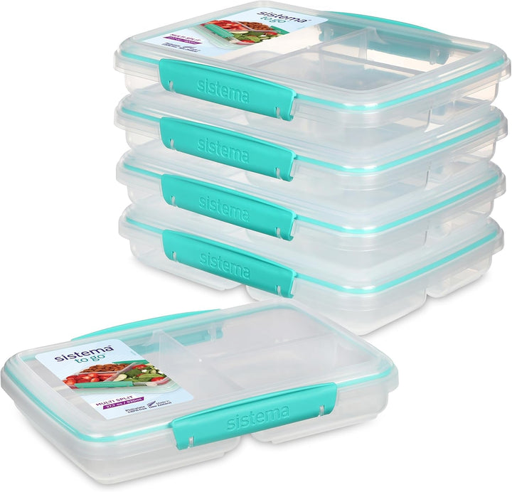 Sistema Nest IT containere pentru depozitarea alimentelor Meal Prep Boxes | 1,9 litri containere de depozitare etanșe cu TREI compartimente și capace | BPA-Free | Verde | 5 bucăți Cutii depozitare alimente Naty Shop 5 X 820 Ml