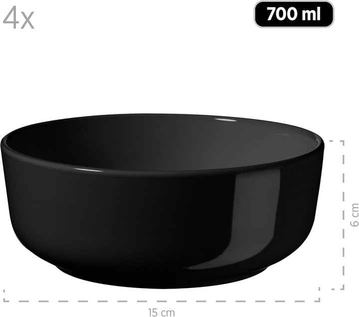 MÄSER 931961 Serie Alenia, Geschirr Set Für 4 Personen in Modernem Skandinavischem Design, 16-Teiliges Kombiservice Aus Keramik in Schwarz, Steinzeug Seturi vesela masa Naty Shop