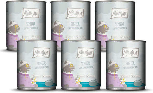 Mjamjam - Hrană umedă premium pentru pisici - Senior - Juicy Chicken, 6Pack (6X800G), fără cereale