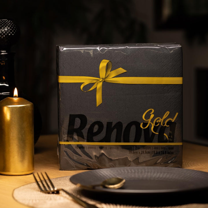 Șervețele din hârtie neagră Renova, 40 șervețele, mari, 2 straturi.