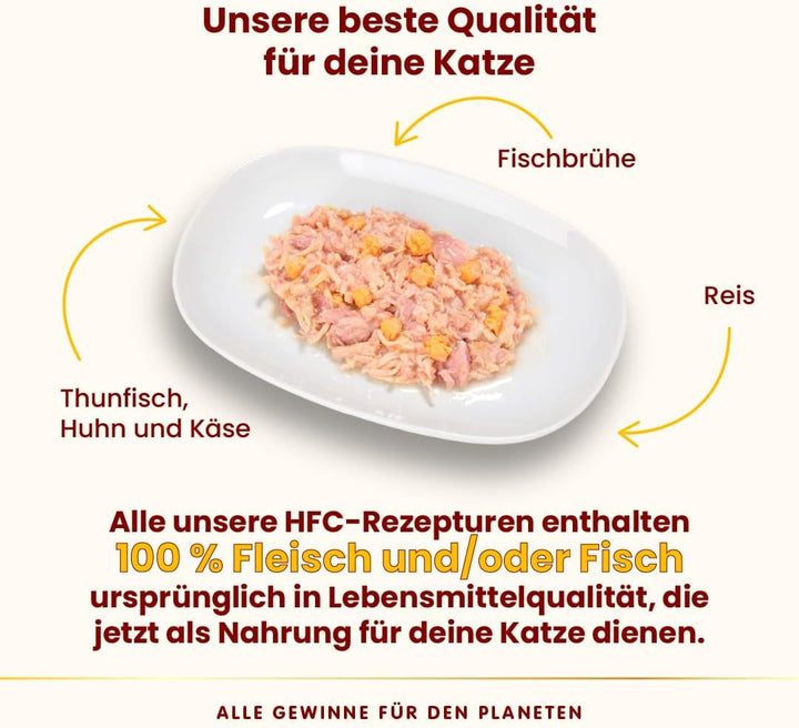 Almo Nature HFC Natural - Hrană umedă pentru pisici adulte - ton, pui și brânză - Human Grade, fără gluten - 6 X 70G