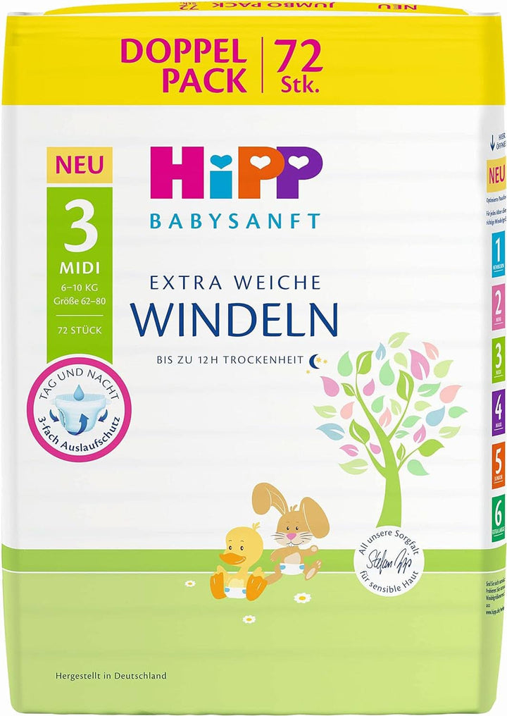 Hipp Babysanft scutece Newborn 1 Carry, pachet de 3 (3 x 24 bucăți) Naty Shop