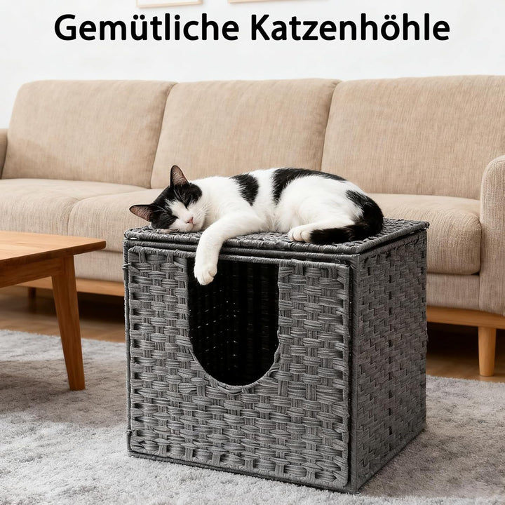 Pat pentru pisici Fernlandia Cat Pest, 52A x 50L x 45H cm, potrivit pentru peșteri de interior, cu 1 covoraș moale pentru pisici, rezistent la frig și zgârieturi, gri