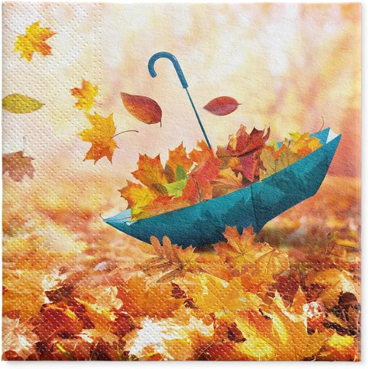 PAW - Șervețele 3 straturi (33 X 33 Cm) I 20 bucăți I Perfect pentru zile de naștere, petreceri, întâlniri I Decorațiuni de toamnă pentru masă I Șervețele de hârtie colorate - frunze de toamnă de umbrelă I Frunze de umbrelă