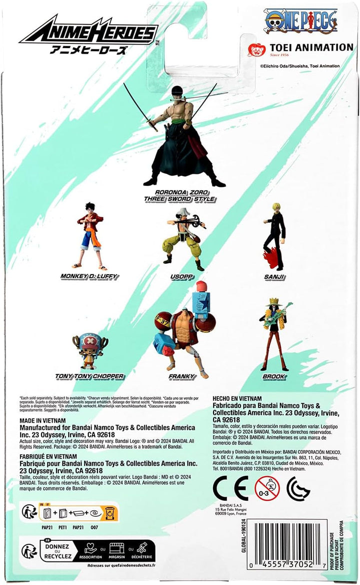 Bandai - Anime Heroes - One Piece Figure - Lorenor Zorro 17 Cm Three Sword Style - Licența oficială One Piece - Movable Manga Figure Zorro 3 Swords - Toy For Children From 4 Years - 37052 Action figures Naty Shop
