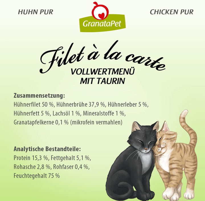 Granatapet Filet À La Carte Pui PUR, hrană umedă pentru pisici, bucăți de file fără cereale, hrană pentru pisici fără zahăr adăugat, conținut ridicat de carne, 6 X 85 G