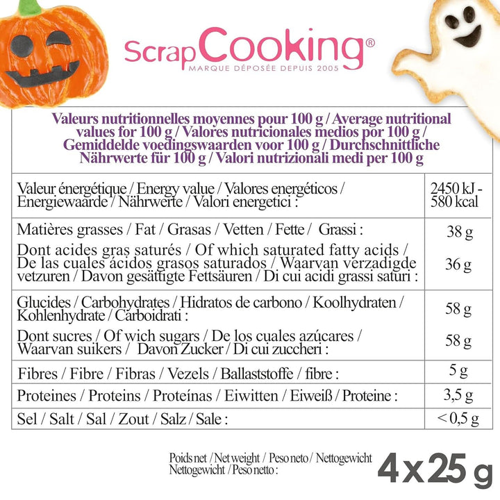 Scrapcooking - Set de 4 stilouri de ciocolată de Halloween - negru, portocaliu, violet și alb, scrieți și desenați pe deserturi, prăjituri și biscuiți Naty Shop