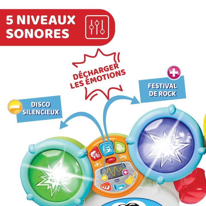 Chicco 00009820100000 Mi First set de tobe cu lumini și sunete, 3 moduri de redare instrument muzical cu baterie pentru copii, multicolor, Mare Jucarii Bebe Naty Shop