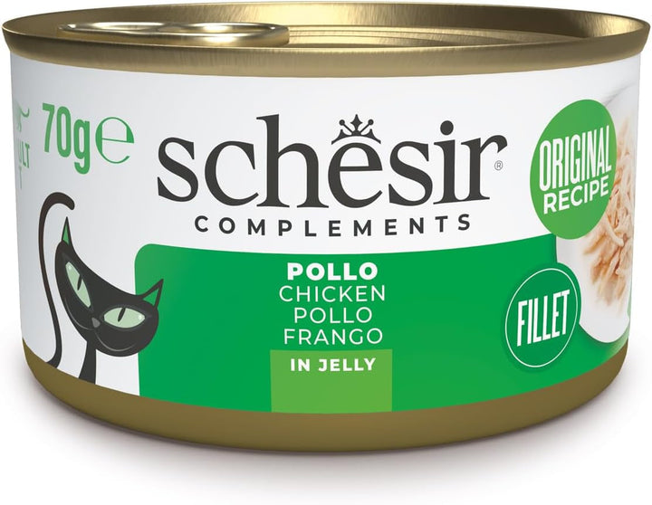 File de pui în jeleu, Hrană umedă complementară pentru pisici, Rețetă originală, 100% naturală, 12 cutii a câte 70 g