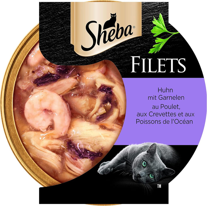 Sheba Filets - Cea mai fină hrană umedă pentru pisici în bol - Pui cu creveți - 16 X 60G