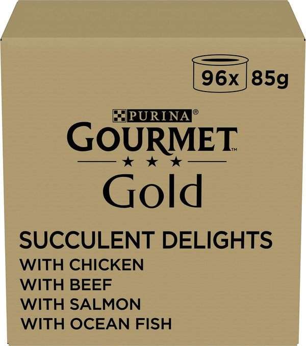 Gourmet Gold Juicy Fine Strips Hrană umedă pentru pisici, Variety Mix, pachet de 4 (4 X 24 cutii la 85G)