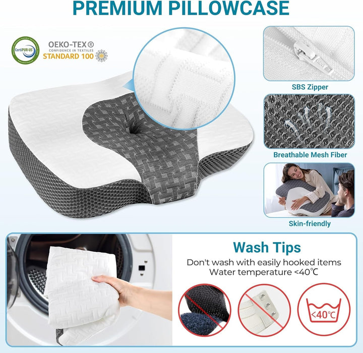 Pernă ortopedică Elviros din spumă cu memorie, pernă pentru dureri de gât, pernă de dormit, pernă ergonomică pentru gât, pernă de susținere a gâtului, pernă anti sforăit pentru cei care dorm pe o parte, cei care dorm pe stomac, alb Perne ortopedice cervicale Naty Shop