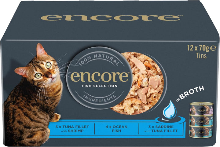 Encore Premium 100% Natural Hrană umedă la conservă pentru pisici cu sardine și file de ton - pachet de 16 X 70G