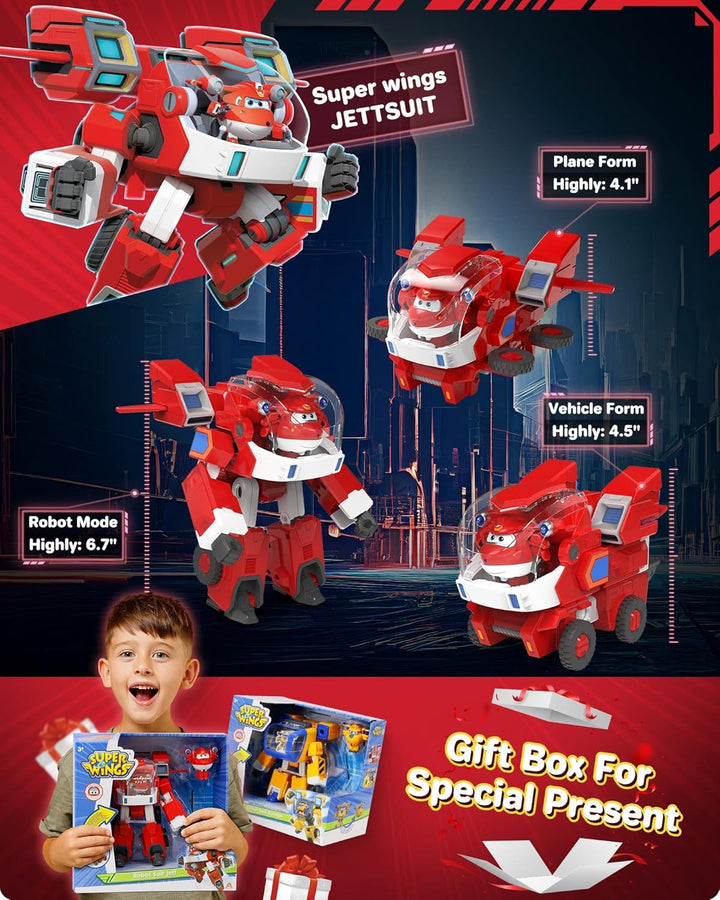 Super Wings Robot Toys - Jett Transformers Toy Cars Toy Trucks Avec Mini Jet Avion Jouets Pour Enfants 3 4 5 Ans, Red Action figures Naty Shop