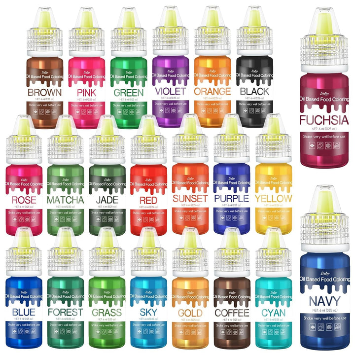 Fettlösliche Lebensmittelfarbe - 10 Farben Ölbasis Lebensmittelfarben Für Schokolade, Süssigkeit, Kuchen, Backen, Macaron - Konzentrierte Food Coloring Für Tortendeko, Buttercream, Fondant - Je 10Ml Naty Shop 6 Ml (22Er Pack)
