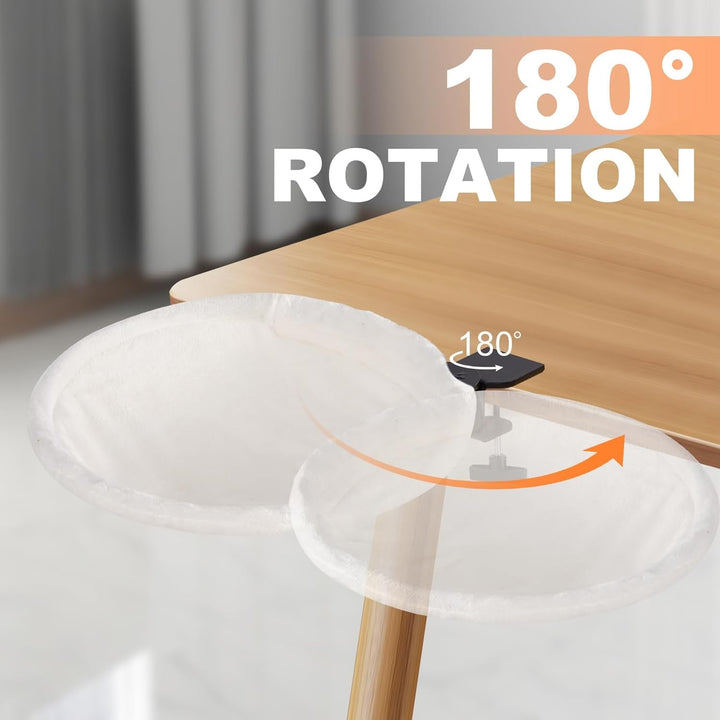 Pat pentru pisici Uross pentru birou - Rotabil la 360° și reglabil pe înălțime, Hamac moale pentru pisici cu 2 huse lavabile, Loc de dormit pentru pisici la birou - Utilizare pe tot parcursul anului (Bej)