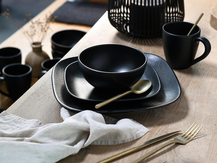Creatable, 16818, Serie Magic Black Square, 16-Teiliges Geschirrset, Kombiservice Aus Steinzeug, Spülmaschinen- Und Mikrowellengeeignet, Made in Portugal Seturi vesela masa Naty Shop
