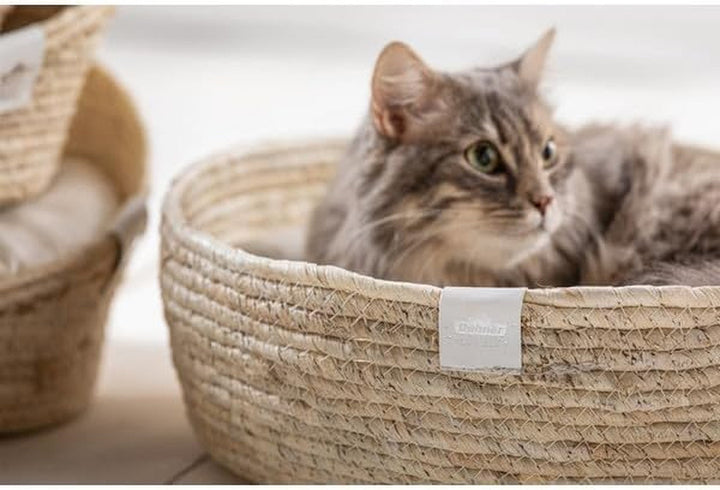 Pat de dormit Dehner Premium Lovely Cuddle, somn bun, Ø 38 cm, înălțime 13 cm, material natural/pluș, alb/bej