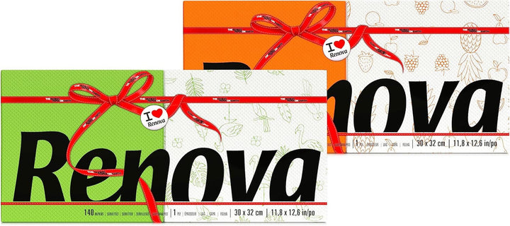 Șervețele de hârtie Renova Red Label, 140 șervețele, Jumătate alb, Decorat, Jumătate culoare, Dimensiune standard