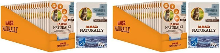 Iams Naturally Tuna Cat Food Wet, hrană umedă premium pentru pisici adulte în sos, 24 X 85G