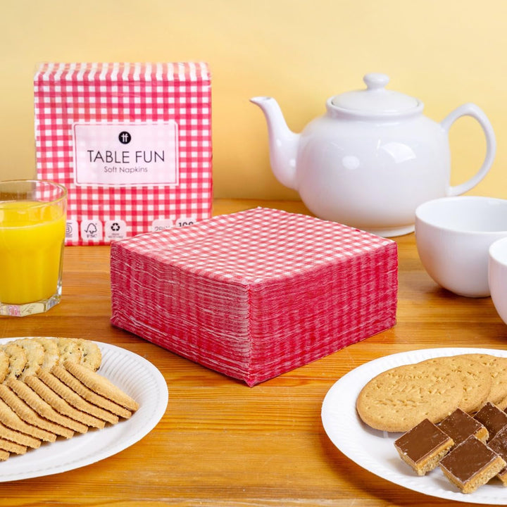 Talking Tables 100 X Bulk Pack Șervețele din hârtie moale cu model roșu, șervețele de unică folosință pentru zile de naștere, nunți, servicii la masă, Crăciun, catering, fabricate în UE, 2 straturi, 33 cm