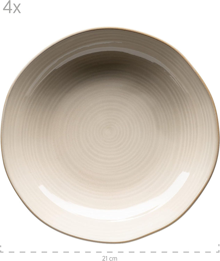 MÄSER 931371 Serie Nottingham Vintage Teller-Set Für 4 Personen, 8-Teiliges Tafelservice Mit Speiseteller Und Suppenteller Im Unregelmäßig Runden Retro Look, Steinzeug, Beige Seturi vesela masa Naty Shop