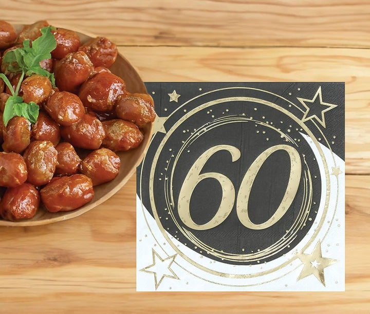 | 20 Șervețele Happy New Year (16X16 Cm) - Decorațiuni de masă pentru petreceri de Revelion - Ideal pentru evenimente și sărbători - Negru și auriu