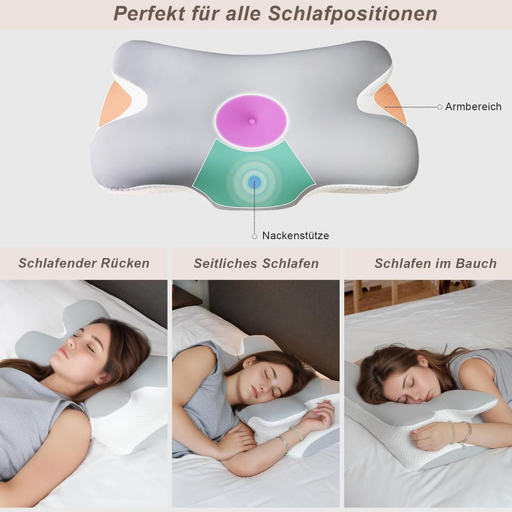 Pernă pentru gât Pernă ortopedică pentru cap Pernă din spumă de memorie Pernă pentru impact lateral - Design ergonomic Cu formă goală Pentru impact lateral, dorsal și abdominal Gri deschis Perne ortopedice cervicale Naty Shop